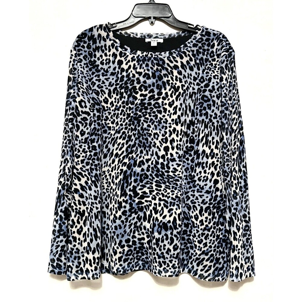 BAR III 111 Leopard Slate Grey Tunic Sheer Long Sleeve Shirt XXL
